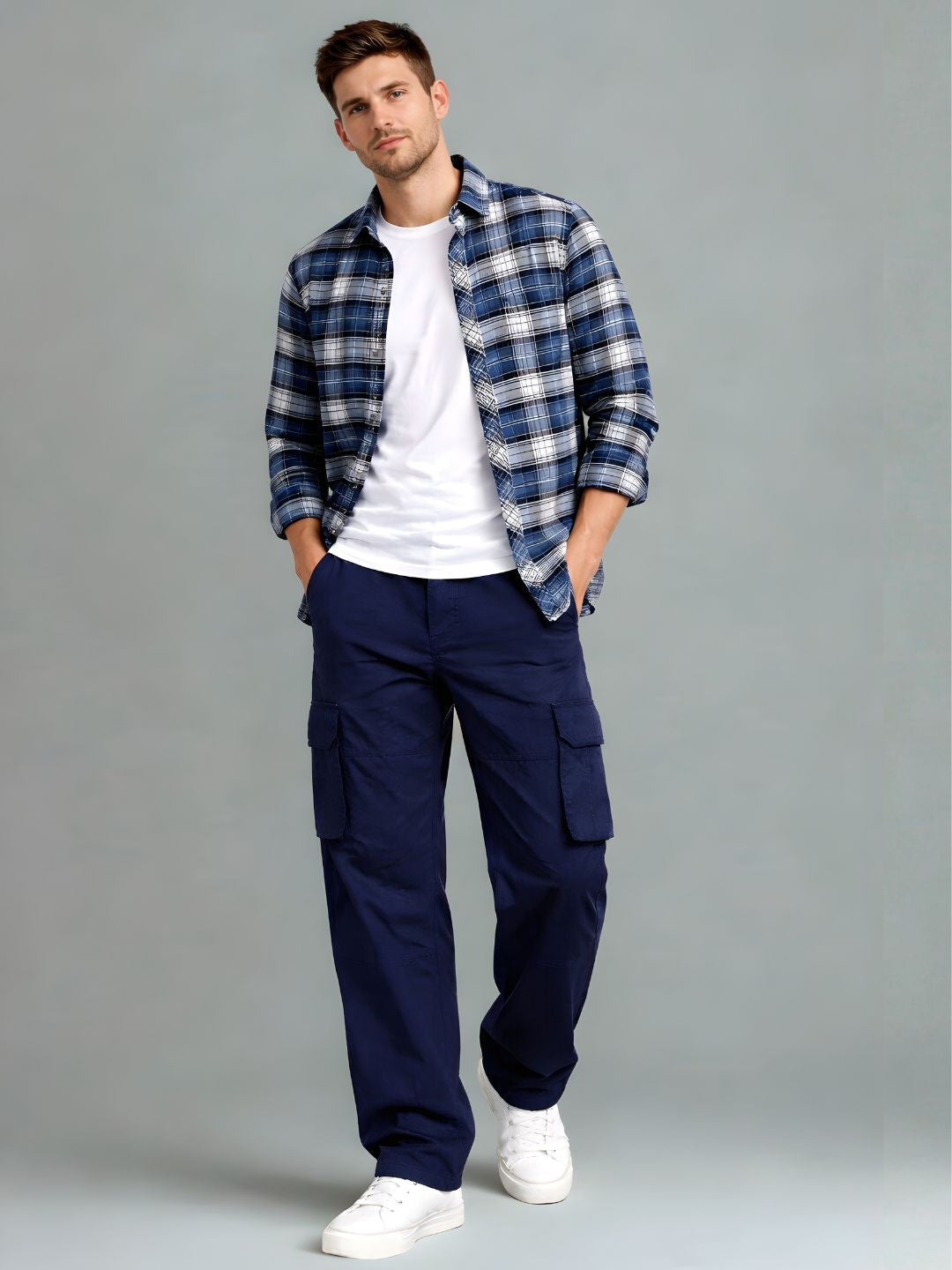 Men’s Regular Fit Cotton Cargo Pants - Blue