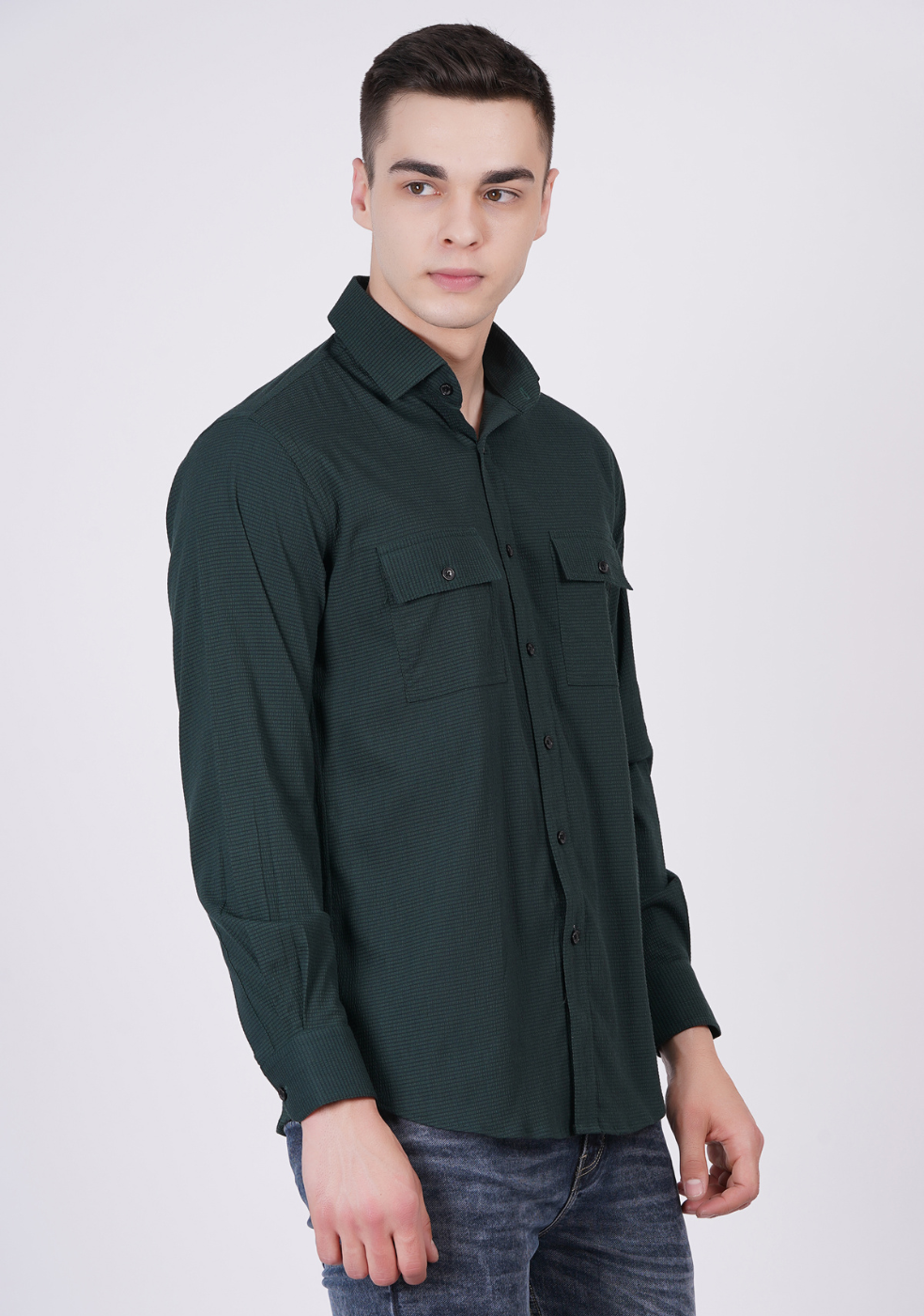 Men Double Pocket Popcorn Premium Green shirts