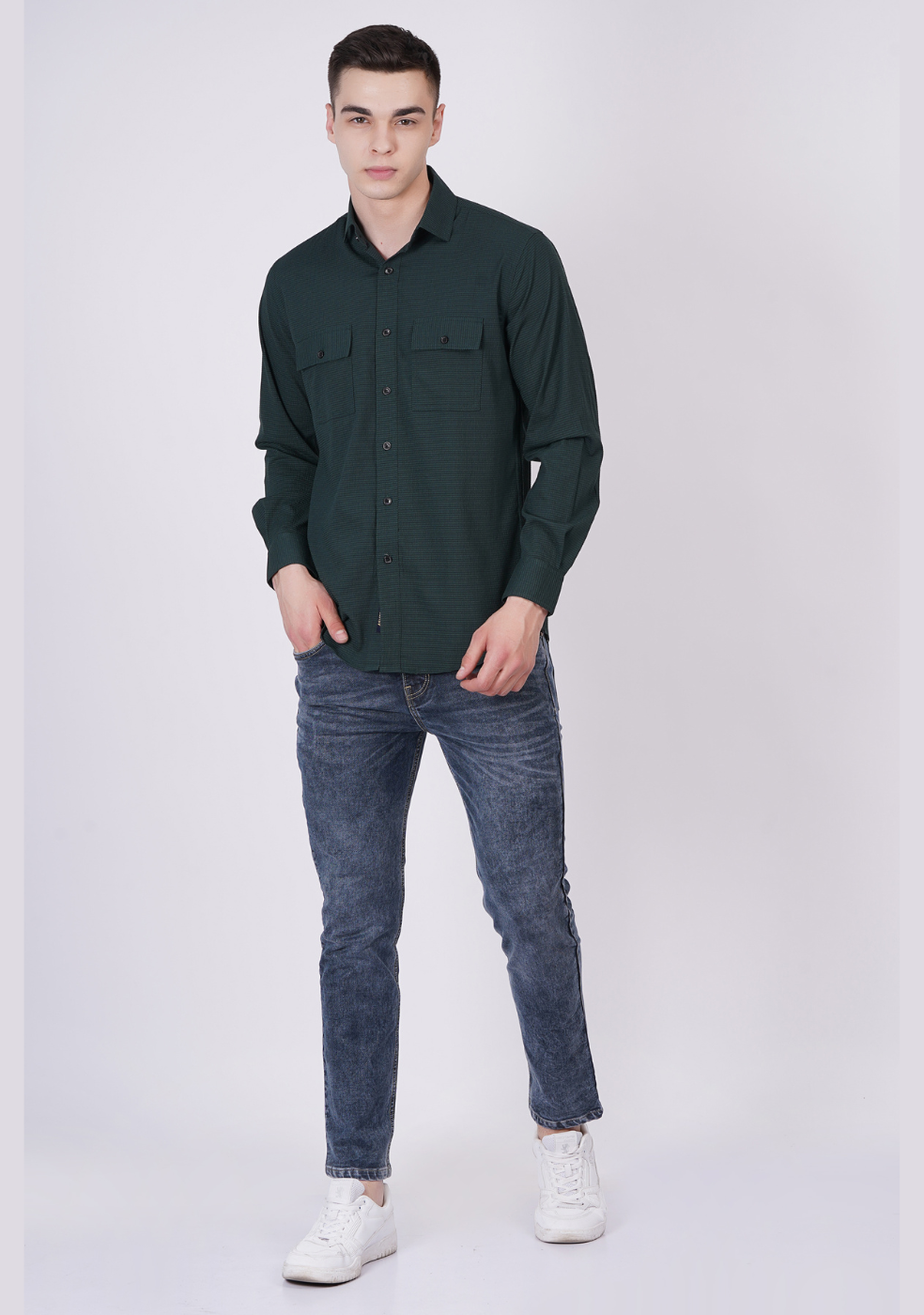 Men Double Pocket Popcorn Premium Green shirts