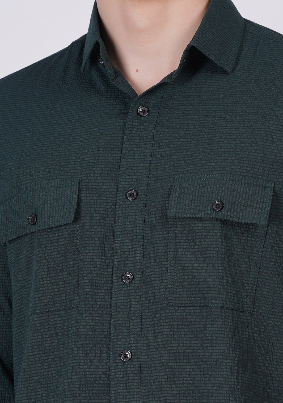 Men Double Pocket Popcorn Premium Green shirts