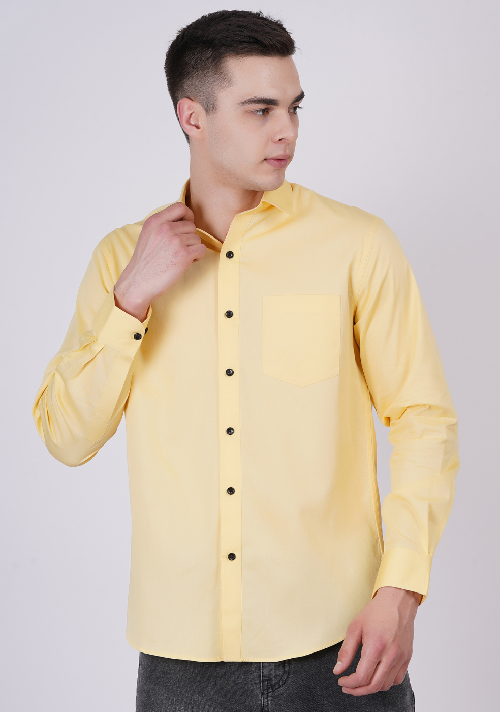 Yellow Formal Shirts For Men With Single Pocket