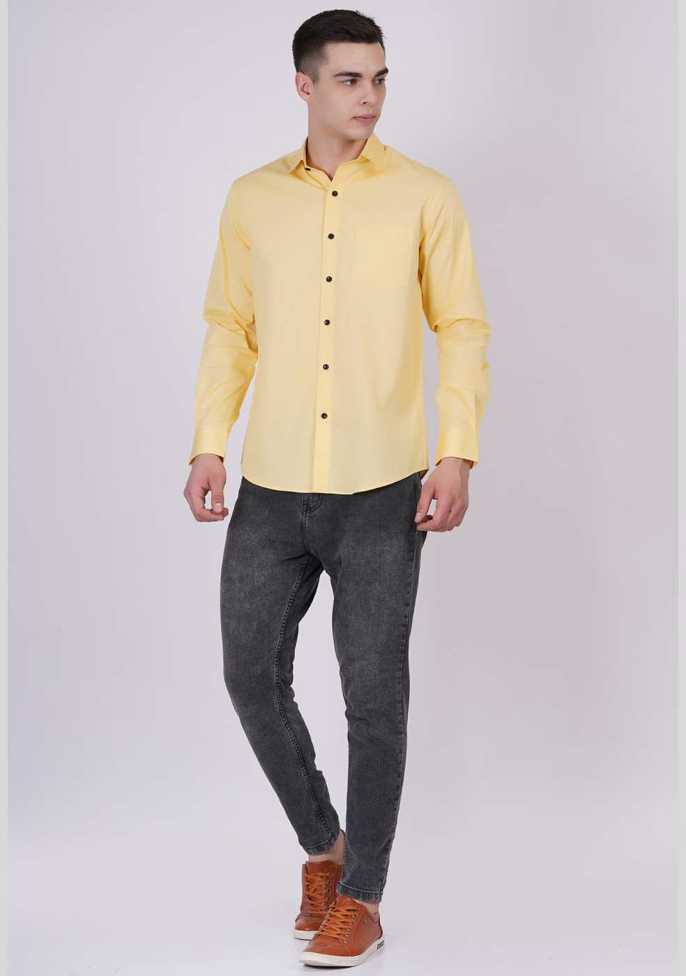 Yellow Formal Shirts For Men With Single Pocket