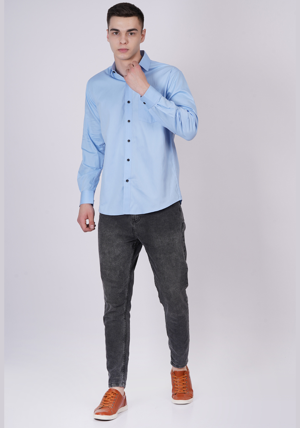 Sky-Blue Formal Shirts For Men With Single Pocket
