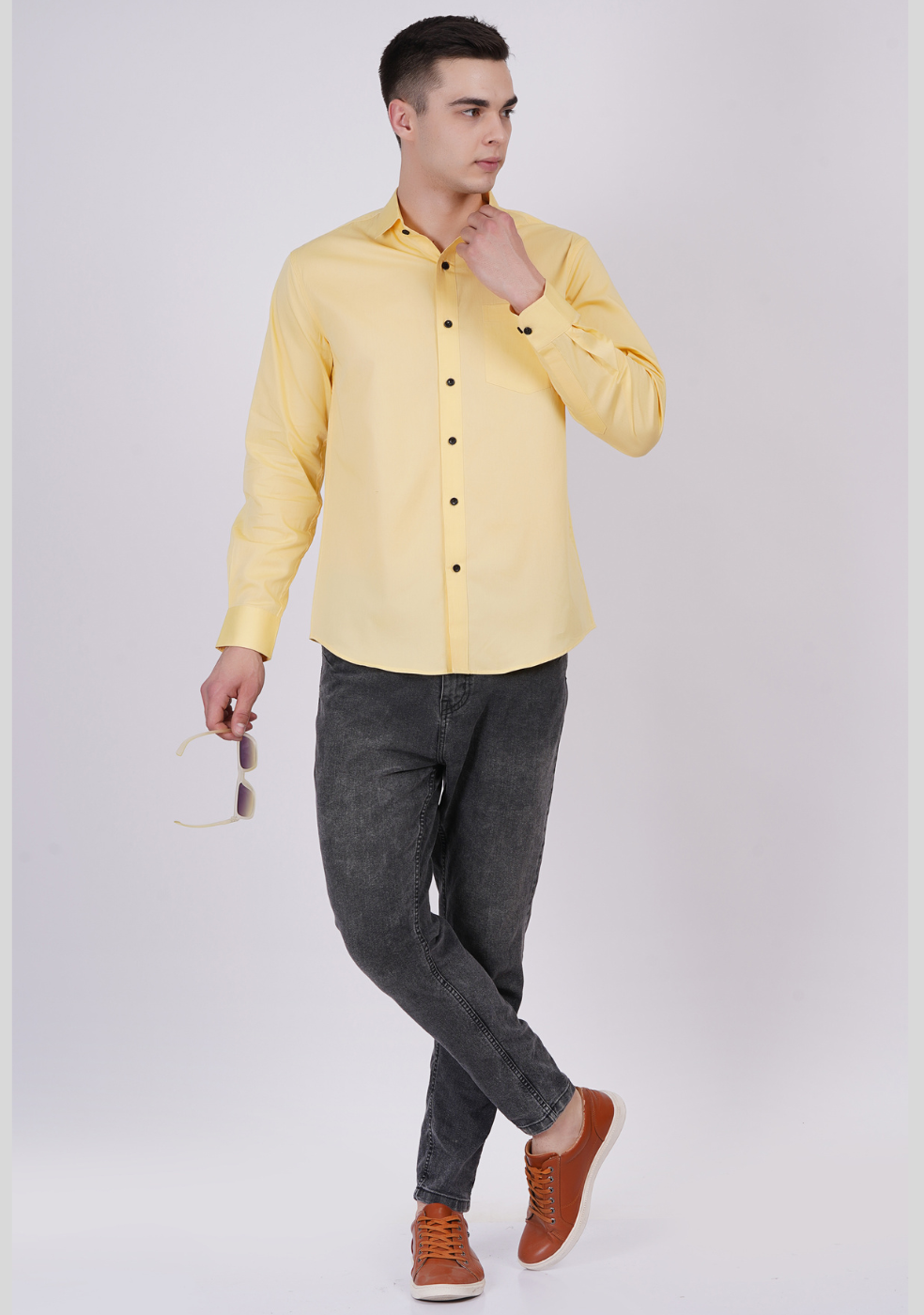 Yellow Formal Shirts For Men With Single Pocket