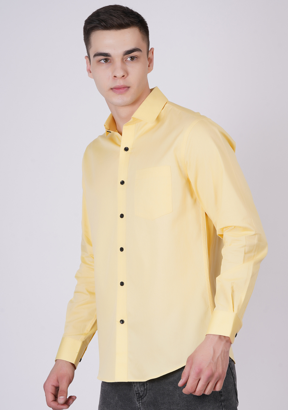 Yellow Formal Shirts For Men With Single Pocket