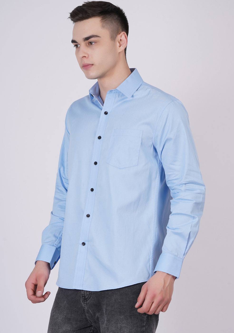 Sky-Blue Formal Shirts For Men With Single Pocket