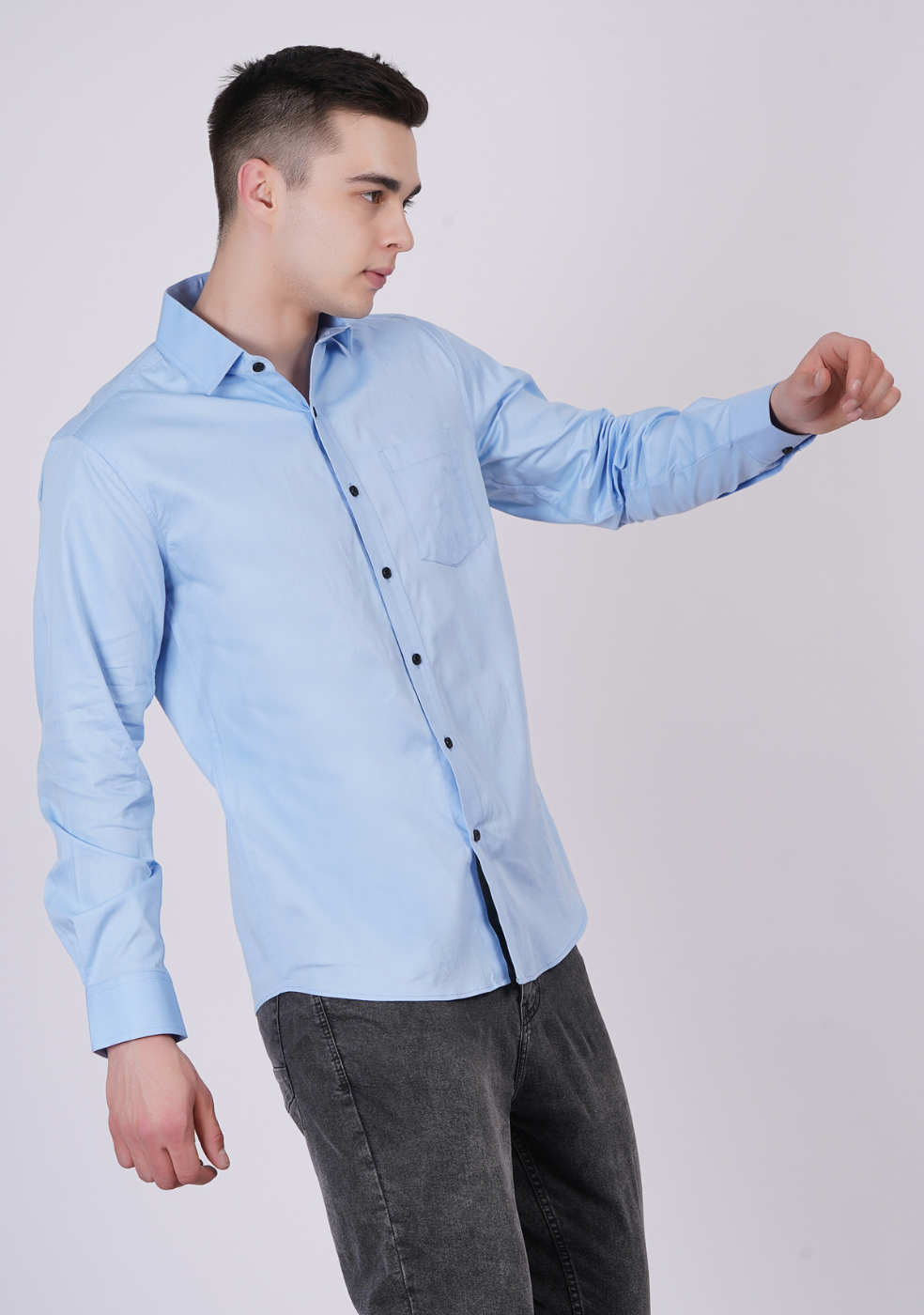 Sky-Blue Formal Shirts For Men With Single Pocket