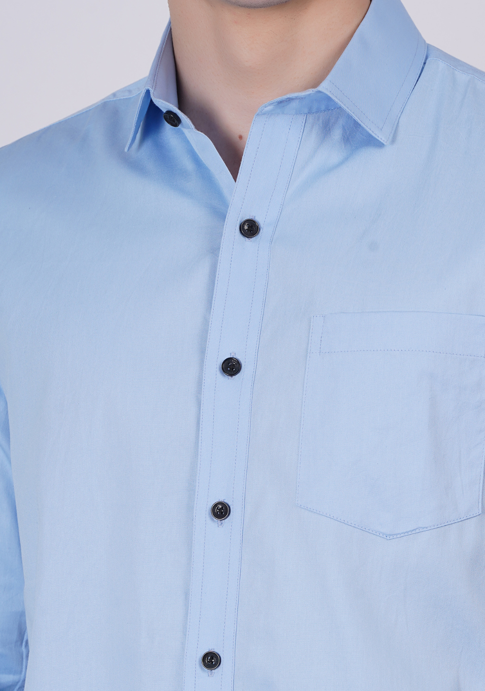 Sky-Blue Formal Shirts For Men With Single Pocket
