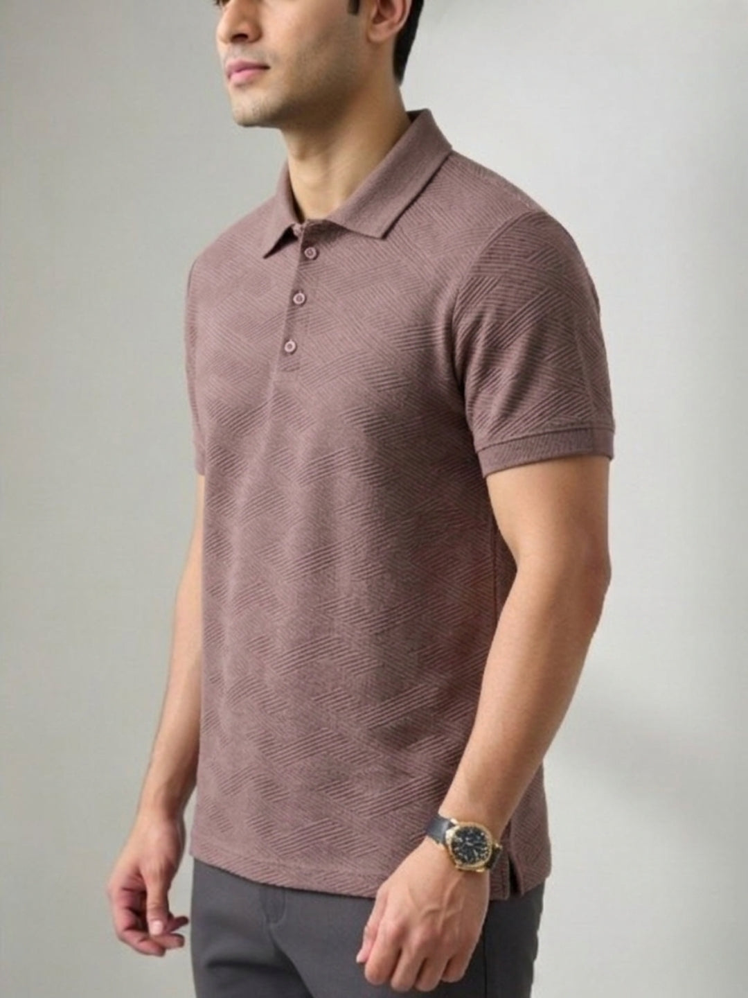 Men’s Premium Textured Polo T-Shirt L-BROWN