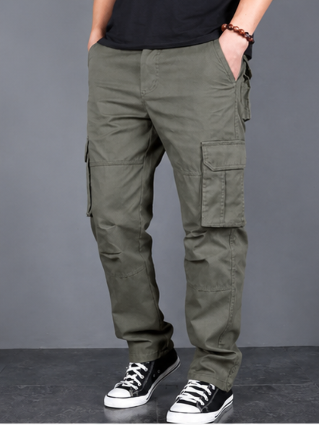 Men’s Regular Fit Cotton Cargo Pants - Gray