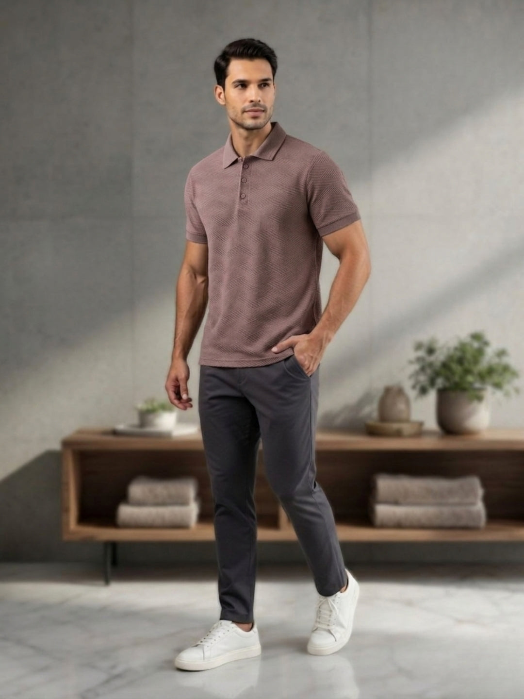 Men’s Premium Textured Polo T-Shirt L-BROWN