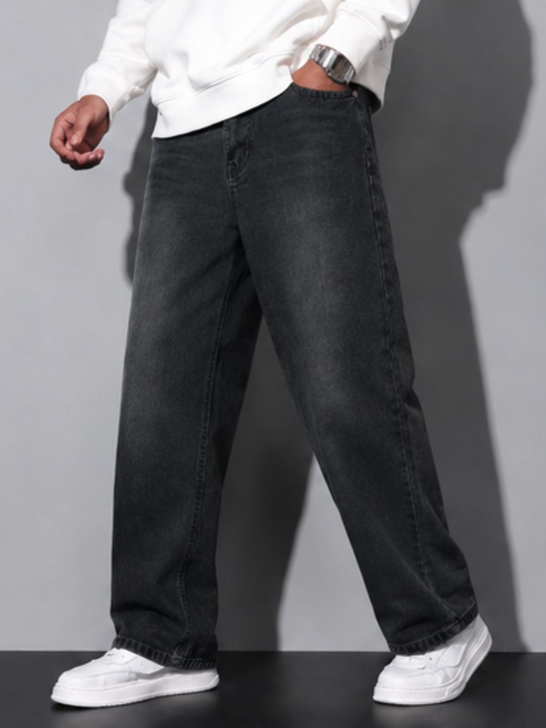 Premium Men’s Lycra Stretch Baggy Whisker Wash Denim
