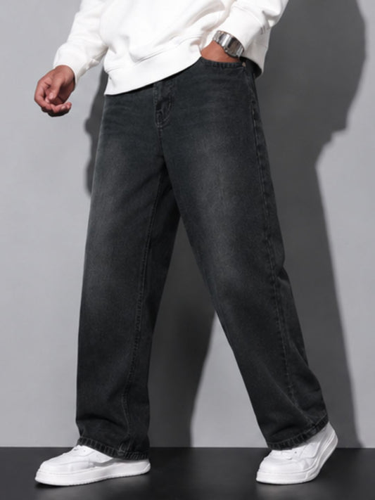 Premium Men’s Lycra Stretch Baggy Whisker Wash Denim