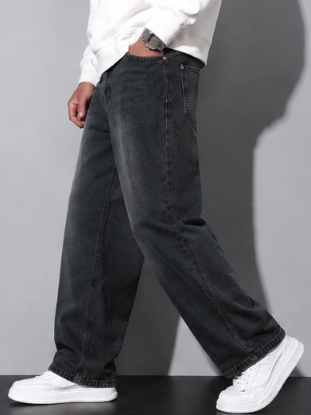 Premium Men’s Lycra Stretch Baggy Whisker Wash Denim