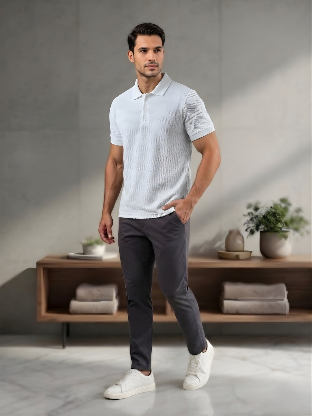 Men’s Premium Textured Polo T-Shirt White