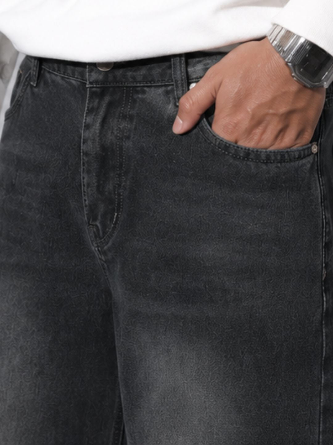 Premium Men’s Lycra Stretch Baggy Whisker Wash Denim