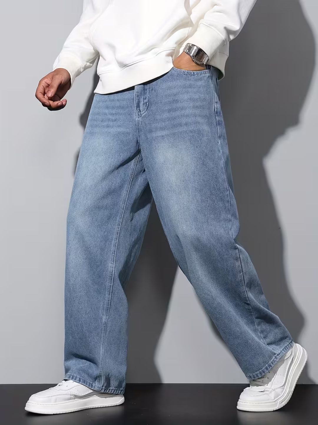 Premium Men’s Lycra Stretch Baggy Whisker Wash Denim
