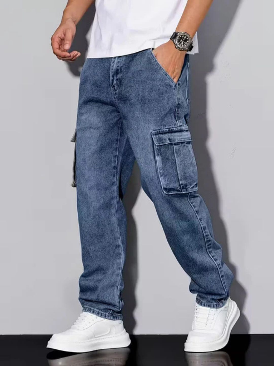 Premium Stretchable Cargo Baggy Jeans – 6 Pocket