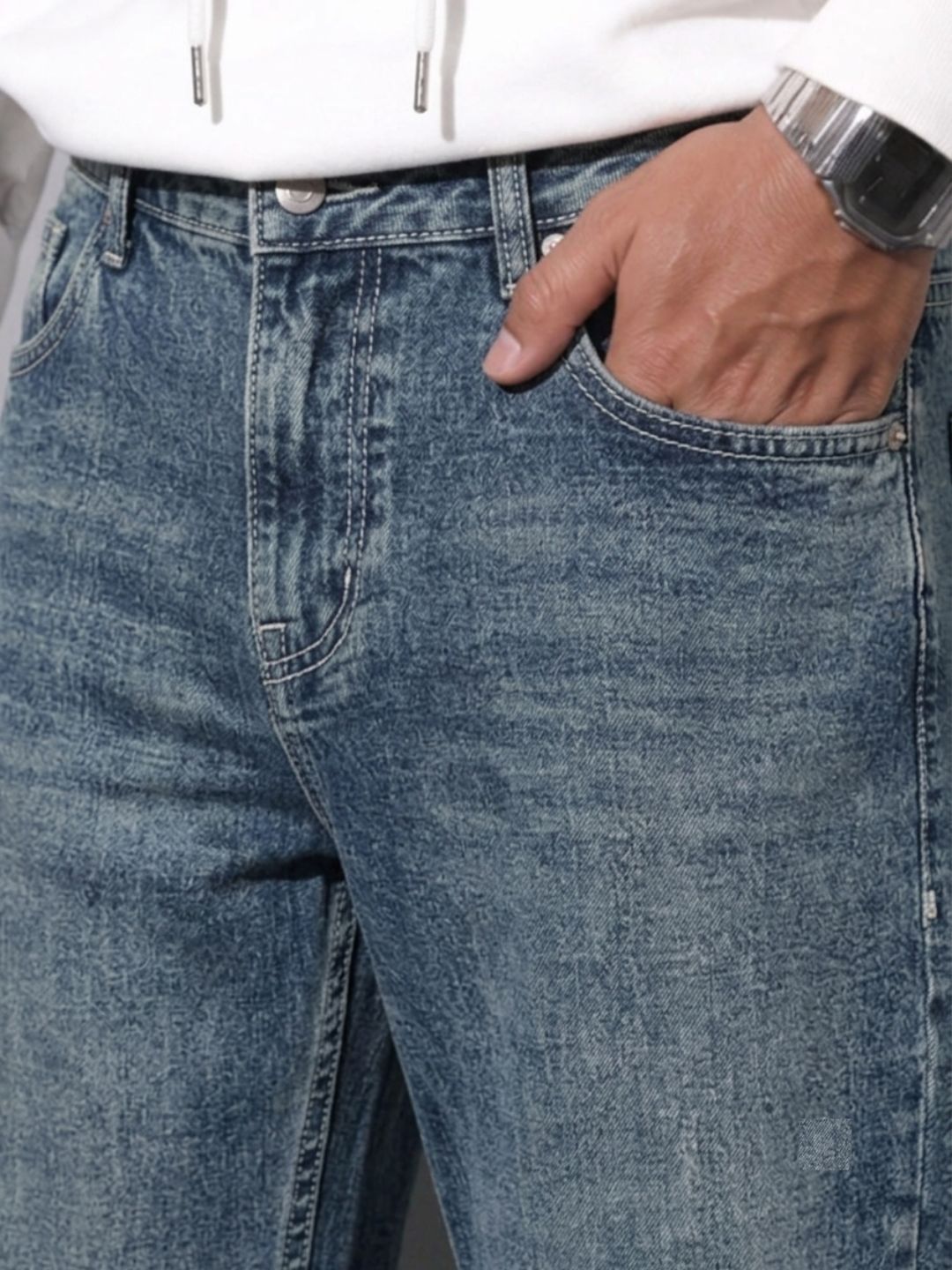 Premium Men’s Lycra Stretch Baggy Whisker Wash Denim