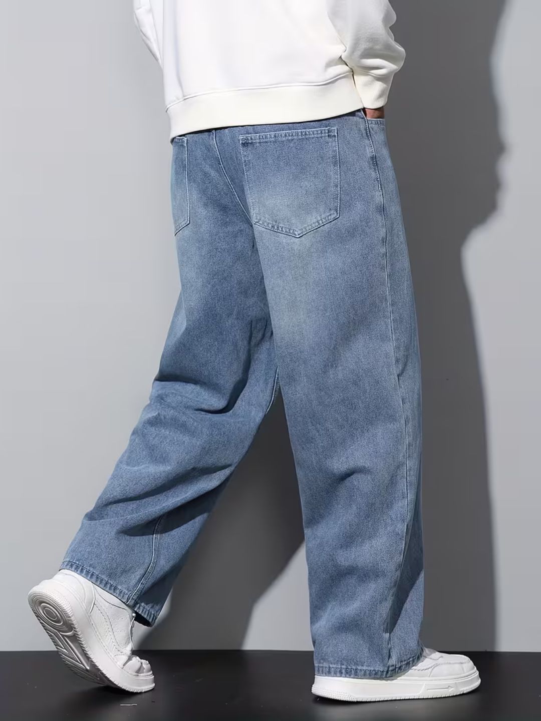 Premium Men’s Lycra Stretch Baggy Whisker Wash Denim