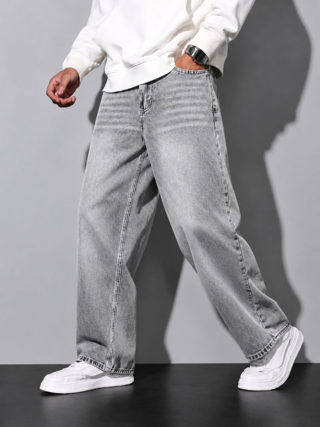Premium Men’s Lycra Stretch Baggy Whisker Wash Denim