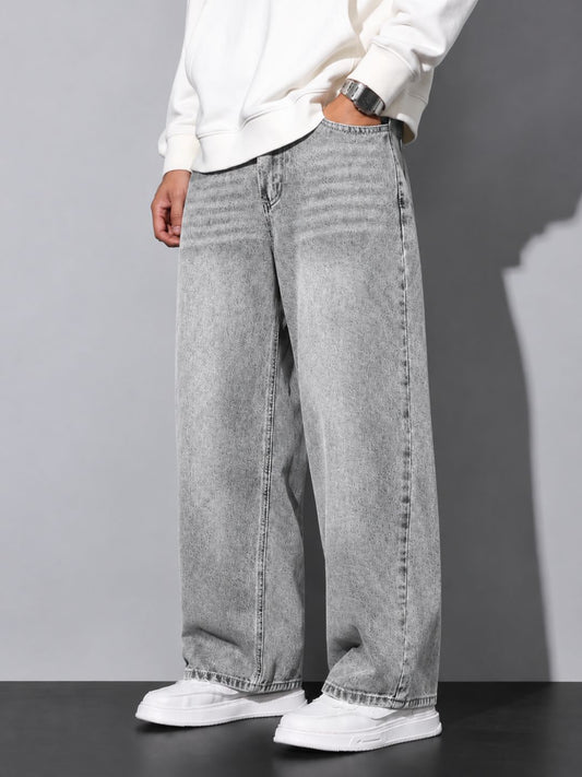 Premium Men’s Lycra Stretch Baggy Whisker Wash Denim