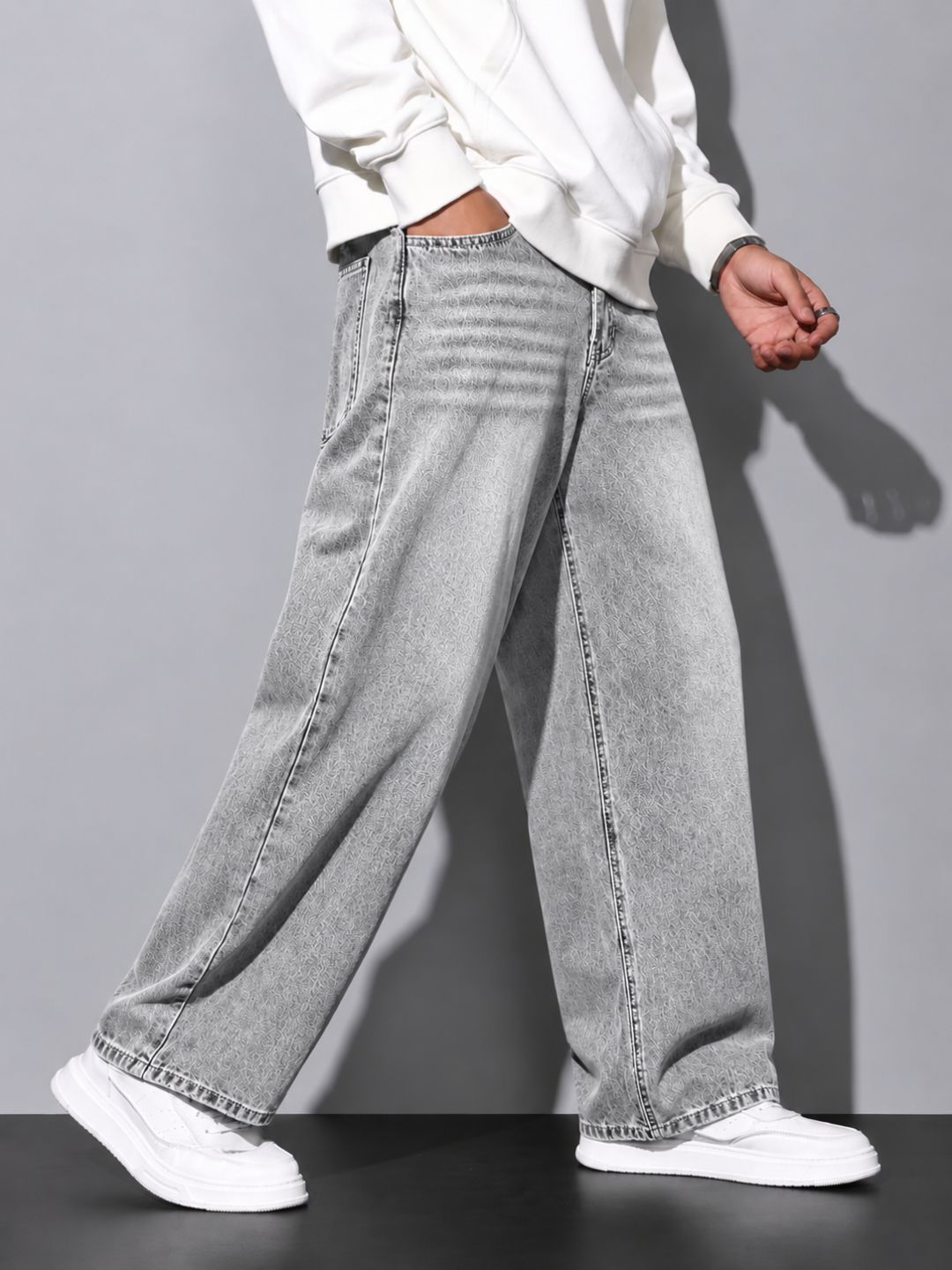 Premium Men’s Lycra Stretch Baggy Whisker Wash Denim