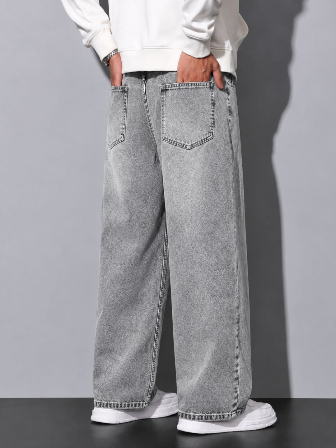 Premium Men’s Lycra Stretch Baggy Whisker Wash Denim