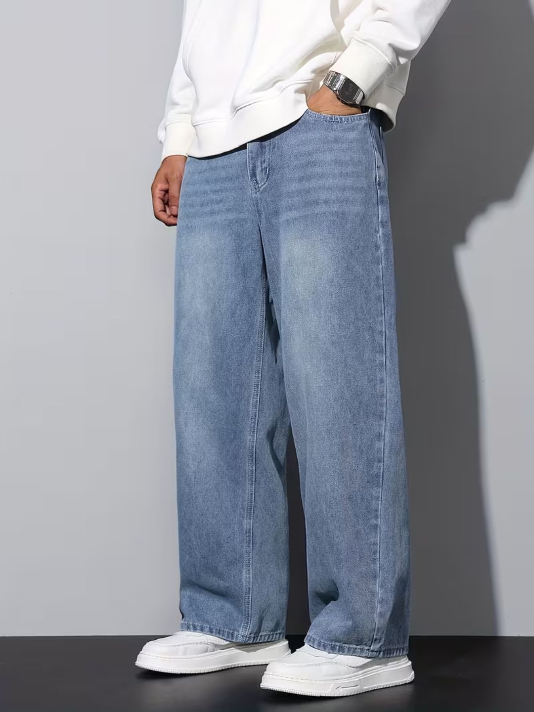 Premium Men’s Lycra Stretch Baggy Whisker Wash Denim