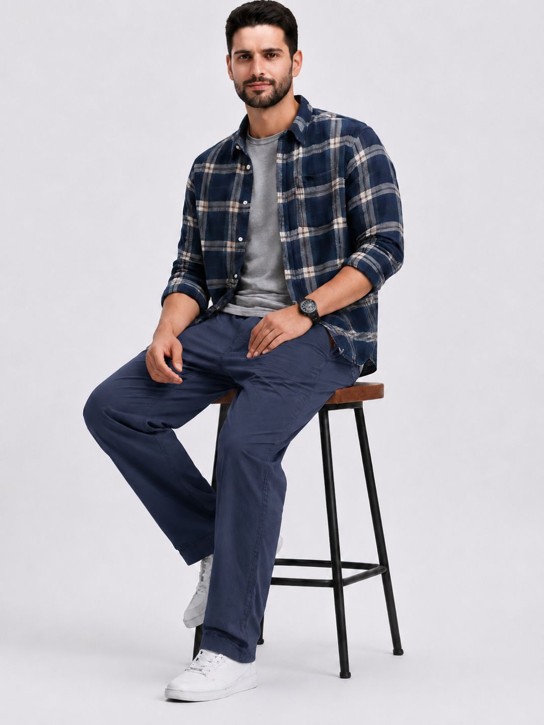 Premium Classic Cotton Trousers - NAVY BLUE