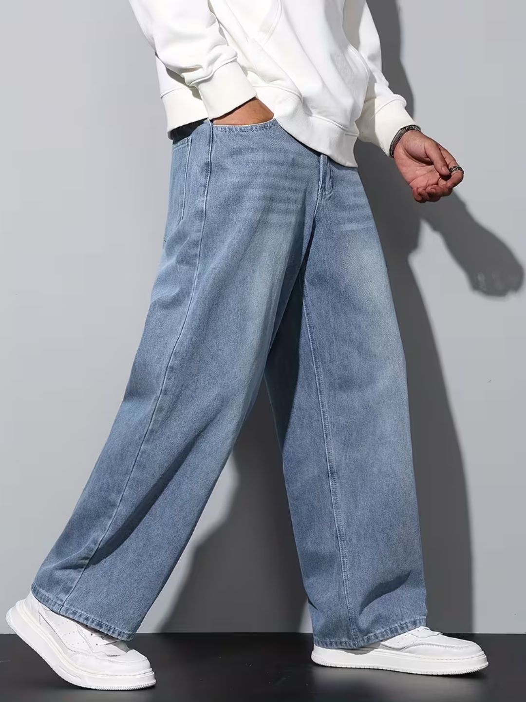 Premium Men’s Lycra Stretch Baggy Whisker Wash Denim