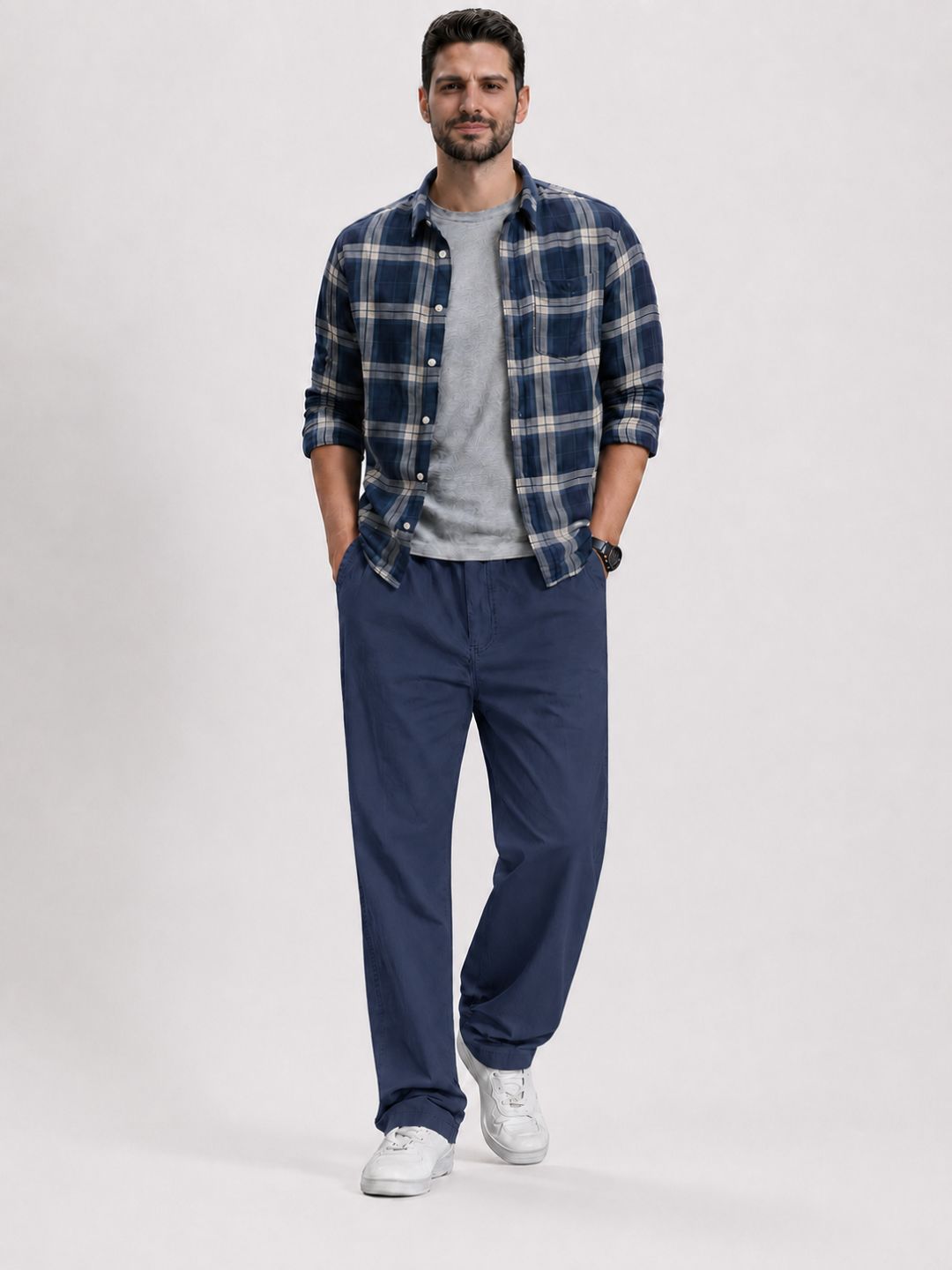 Premium Classic Cotton Trousers - NAVY BLUE