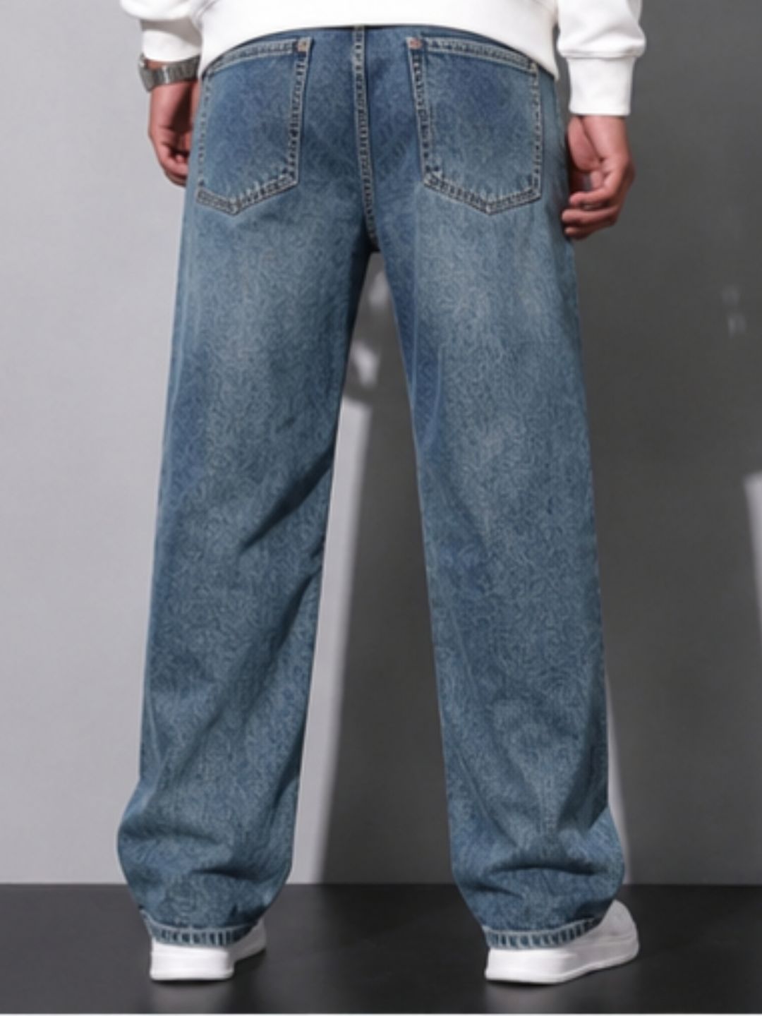 Premium Men’s Lycra Stretch Baggy Whisker Wash Denim