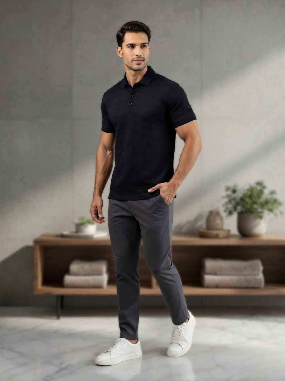 Men’s Premium Textured Polo T-Shirt BLACK