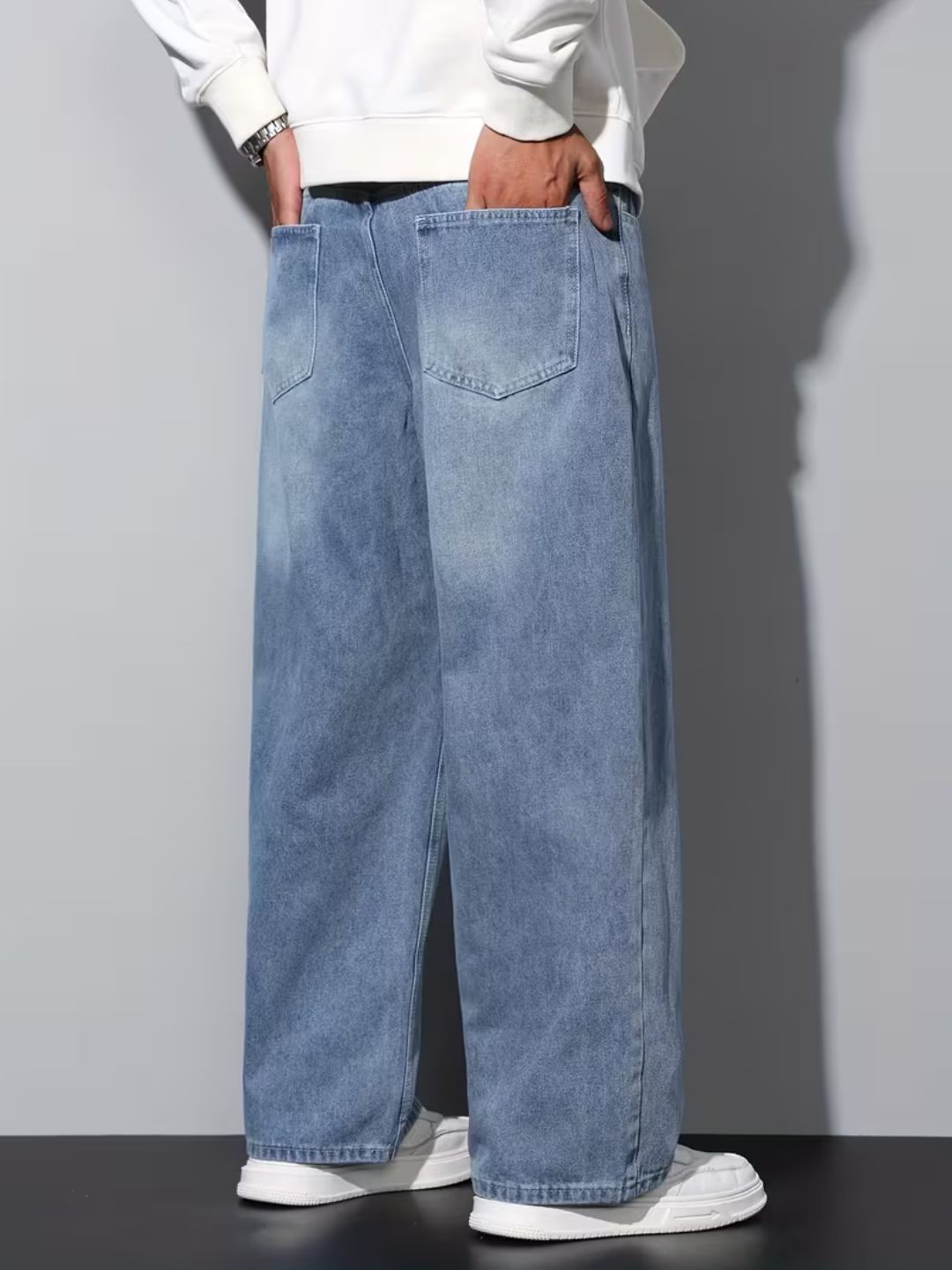 Premium Men’s Lycra Stretch Baggy Whisker Wash Denim