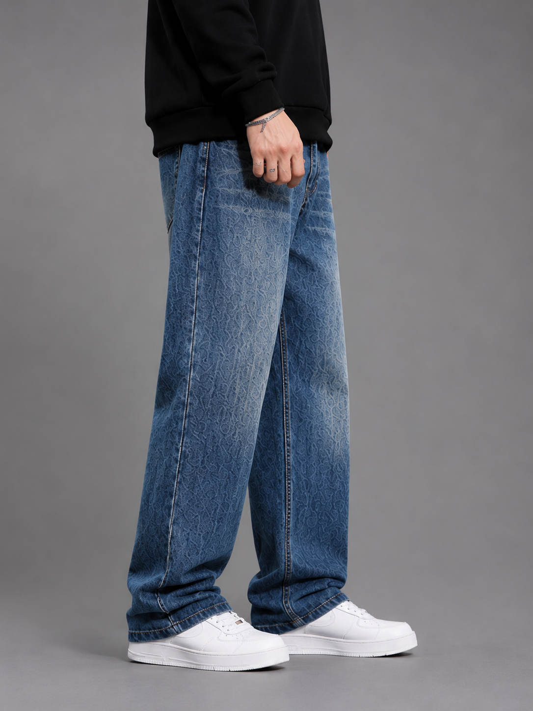 Premium Men’s Lycra Stretch Baggy Whisker Wash Denim