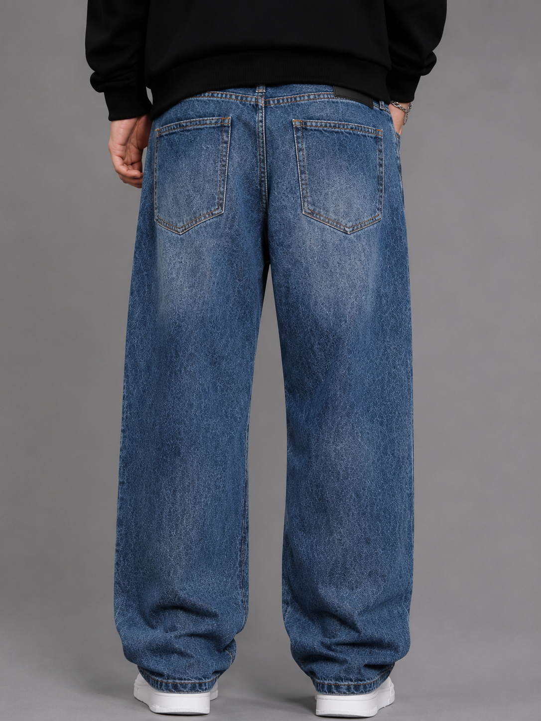 Premium Men’s Lycra Stretch Baggy Whisker Wash Denim