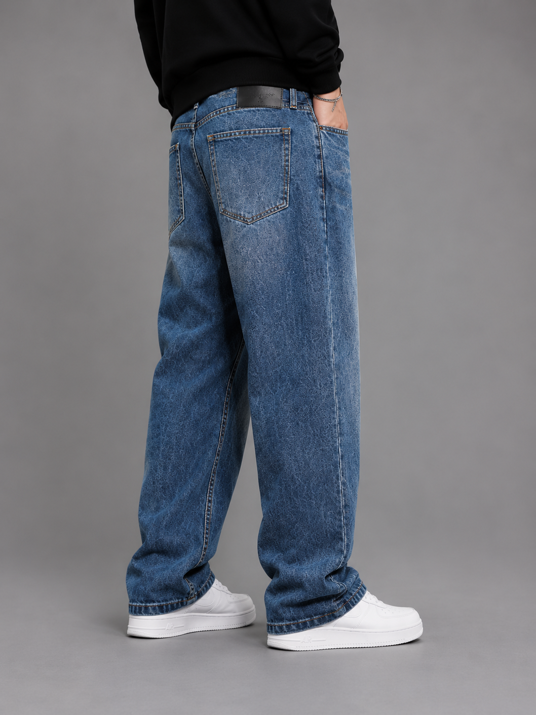 Premium Men’s Lycra Stretch Baggy Whisker Wash Denim