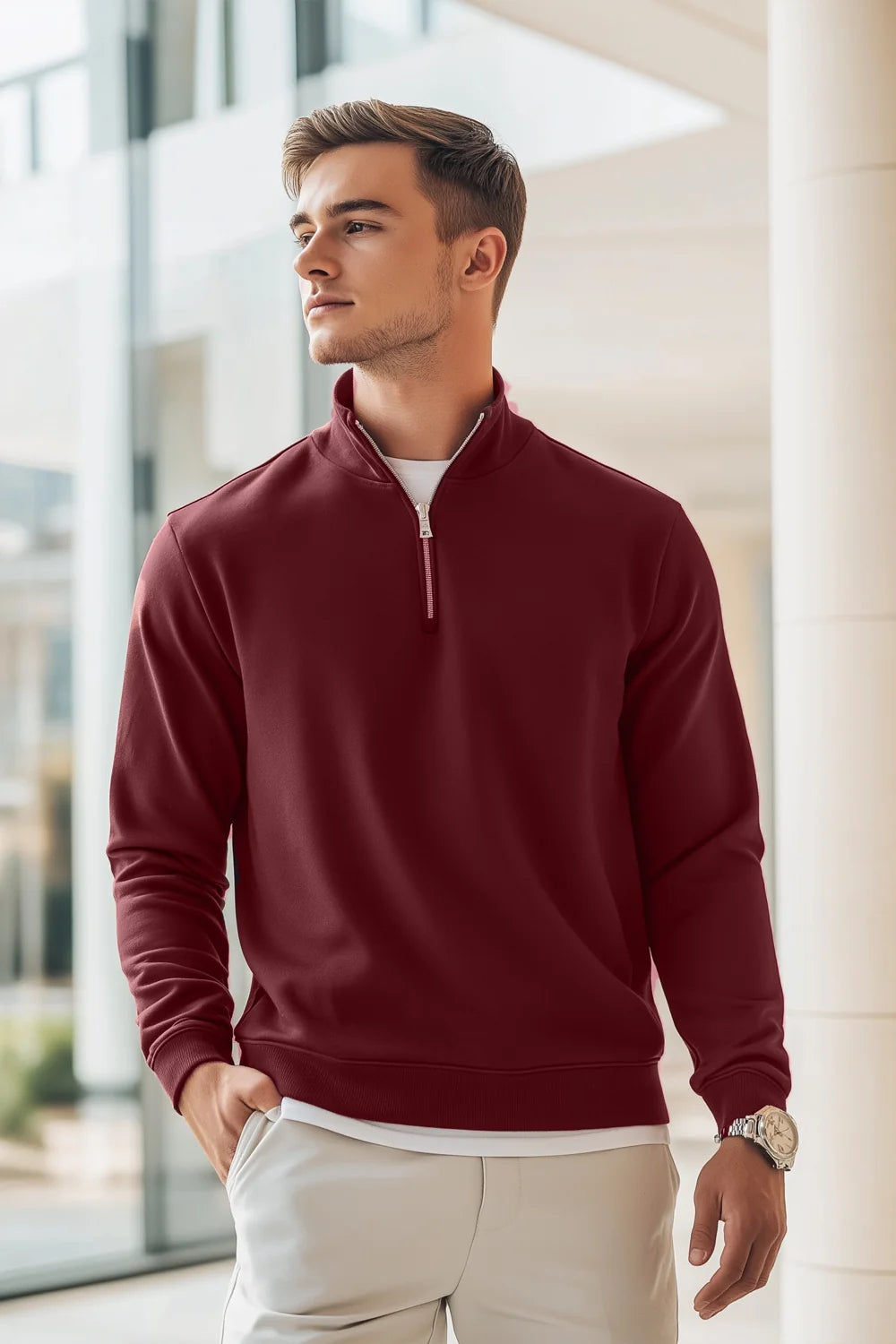 Mock Neck Sweatshirt - Maroon