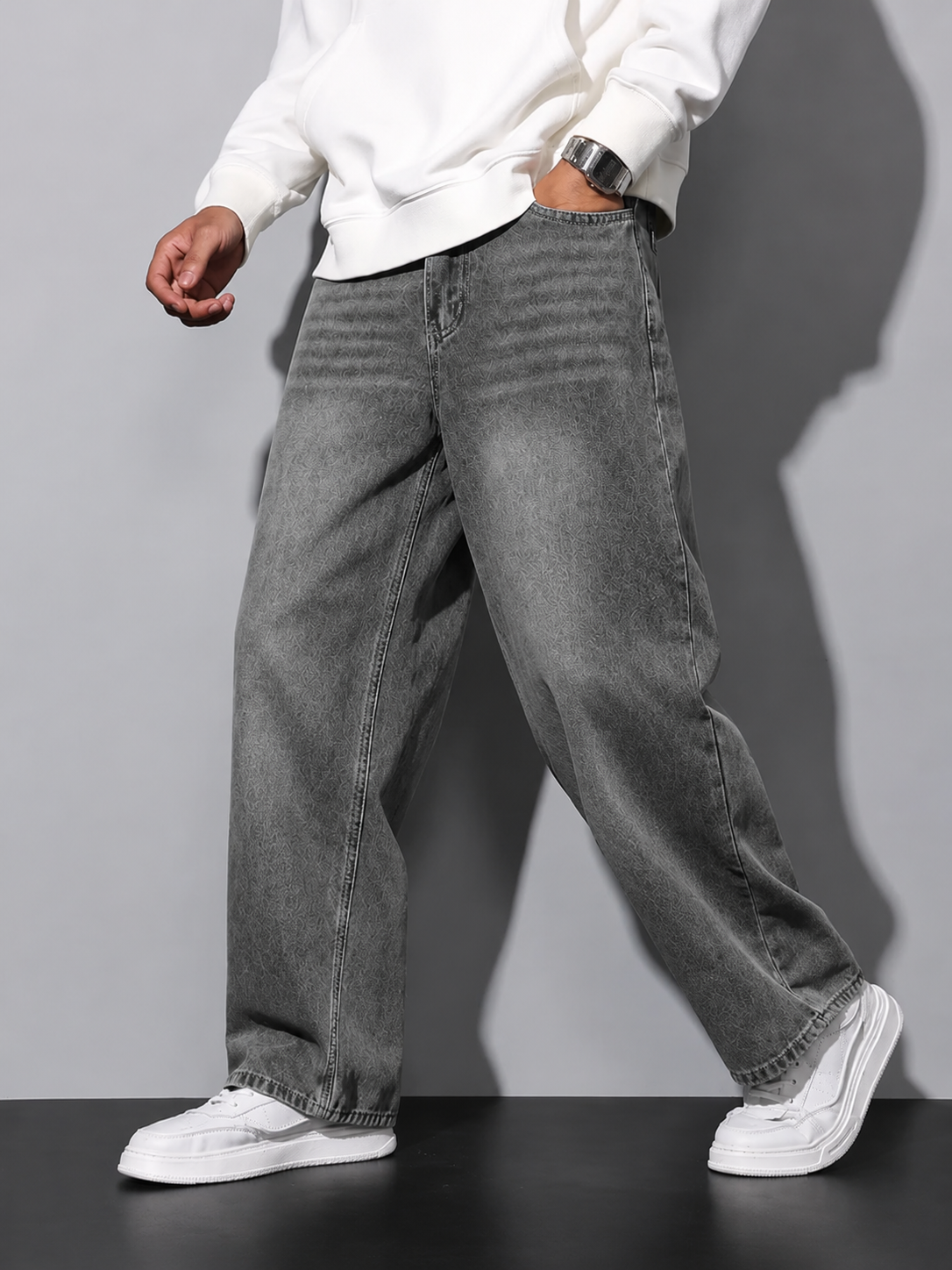 Premium Men’s Lycra Stretch Baggy Whisker Wash Denim