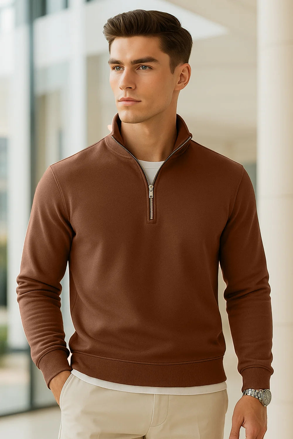 Mock Neck Sweatshirt - Brown