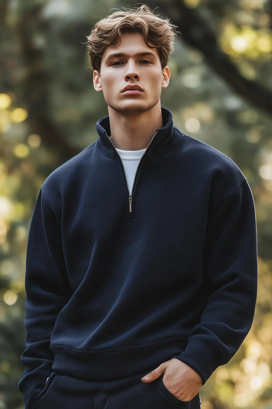 Mock Neck Sweatshirt - Navy Blue