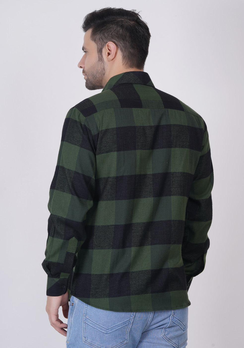 Olive-Green Checked Shirts For Men - ASHTOM