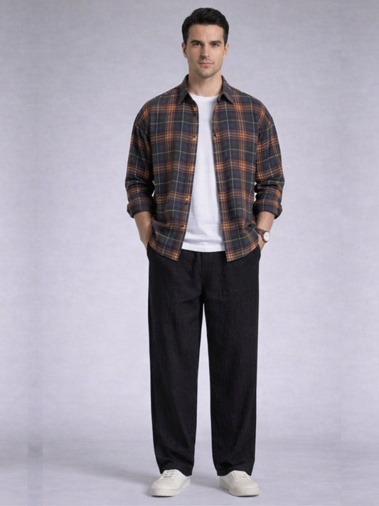 Premium Linen Cargo Pants for Men - Black