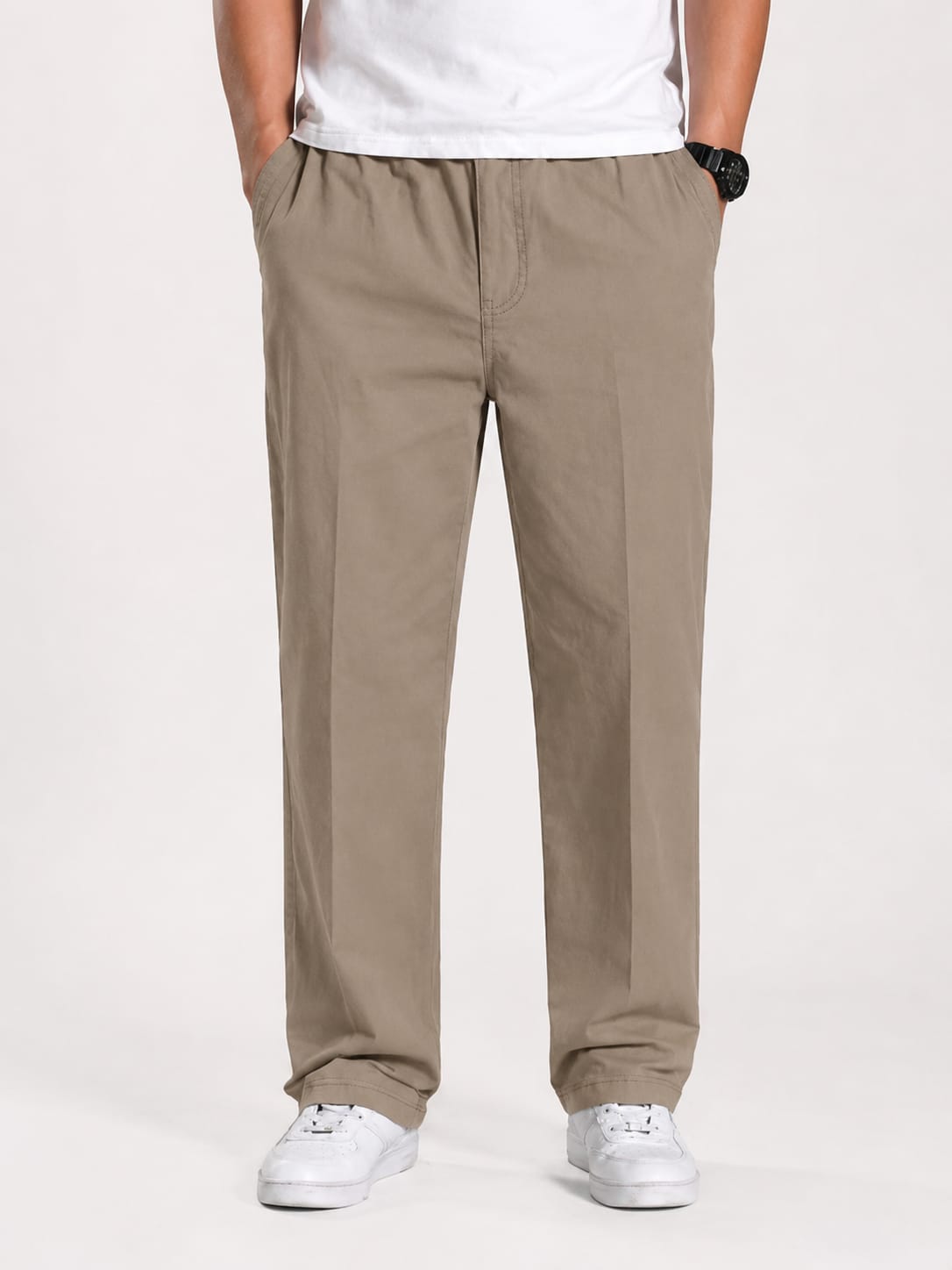Premium Classic Cotton Trousers - L Brown
