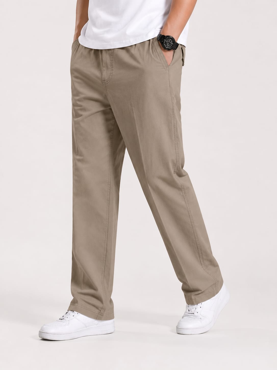 Premium Classic Cotton Trousers - L Brown