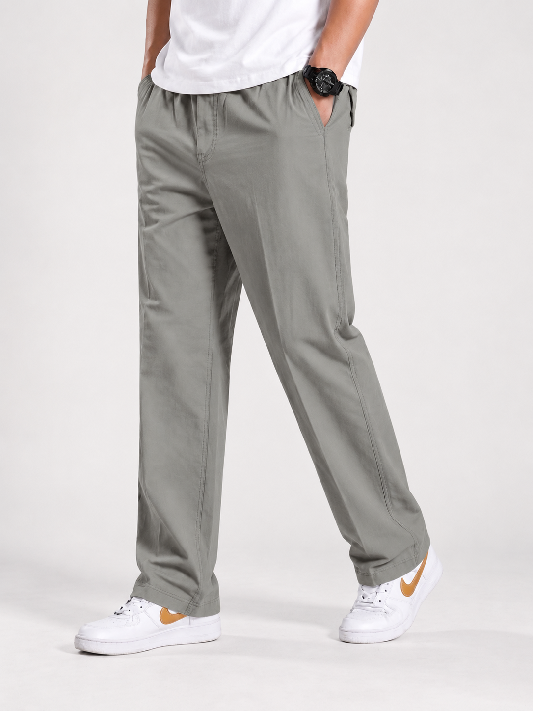 Premium Classic Cotton Trousers - L GRAY