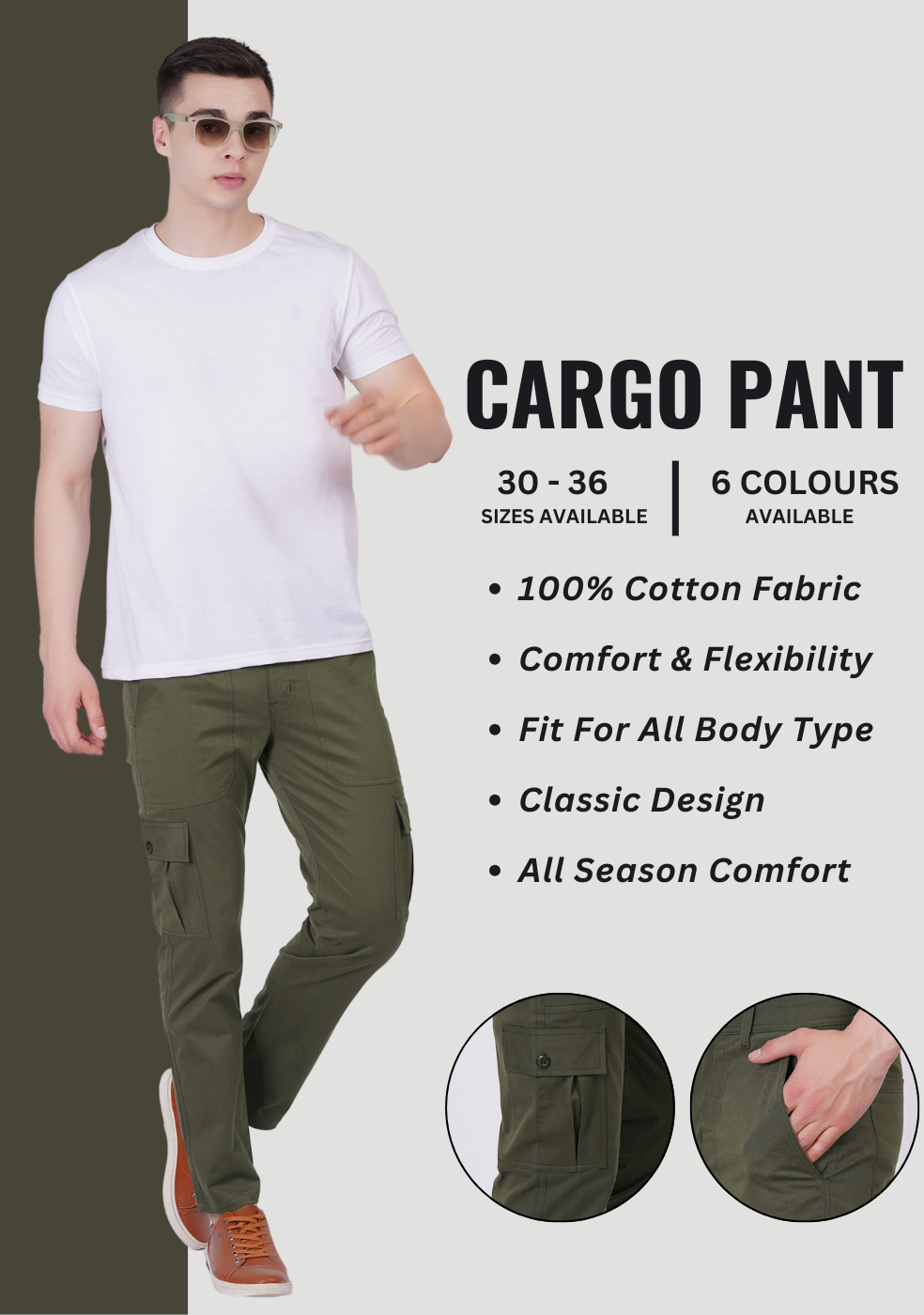 Men Regular fit Cargo Pant With Cross Pocket